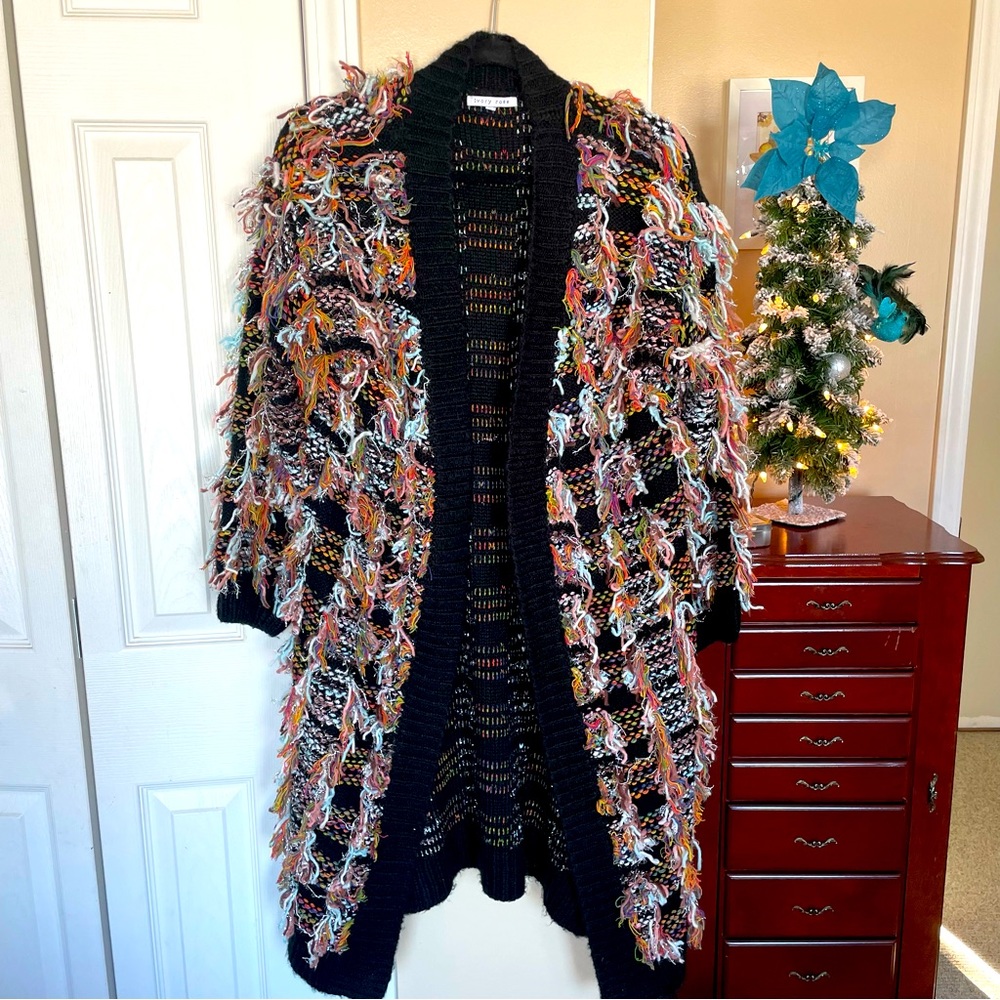 Ivory Rose Fringed Sparkly Oversized Cardigan S/M